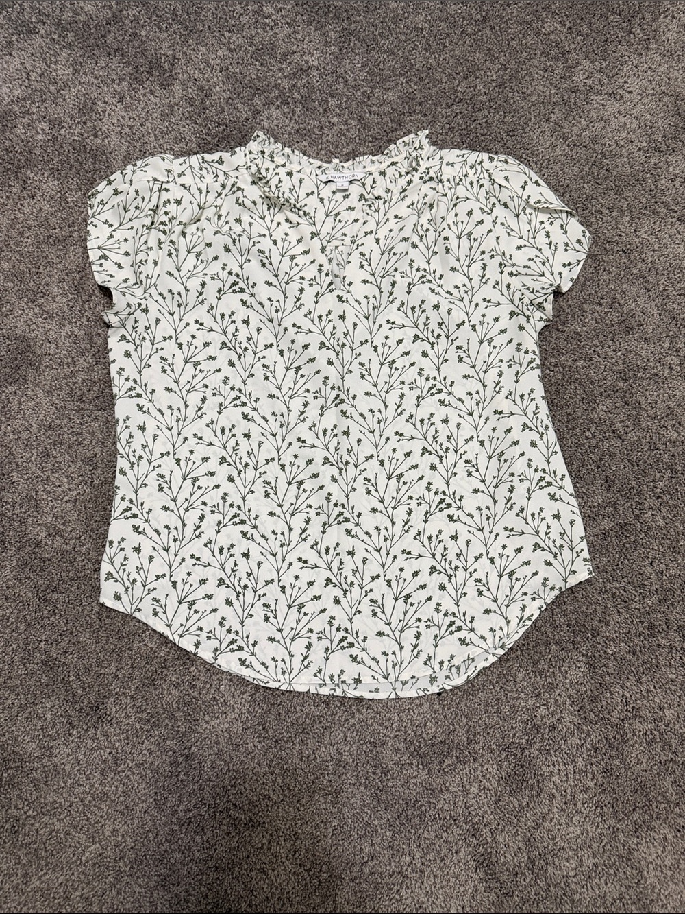 41 Hawthorn Off-White Blouse with Green Floral Print